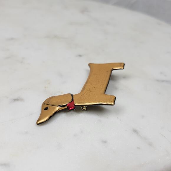 Vintage Dachshund Pin 3" Gold Tone Handmade Wiener Dog Brooch‎ Lapel Stick - Picture 14 of 14